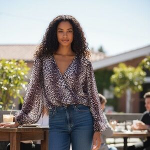 Wayf Purple and White Animal Print Blouse